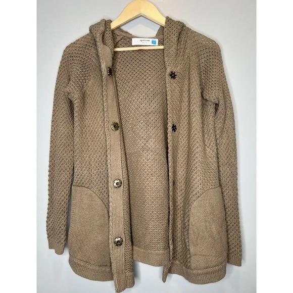 Anthropologie Sparrow Brown Knit Hooded Snap Up Pocket Cardigan Sweater Small - Picture 4 of 12